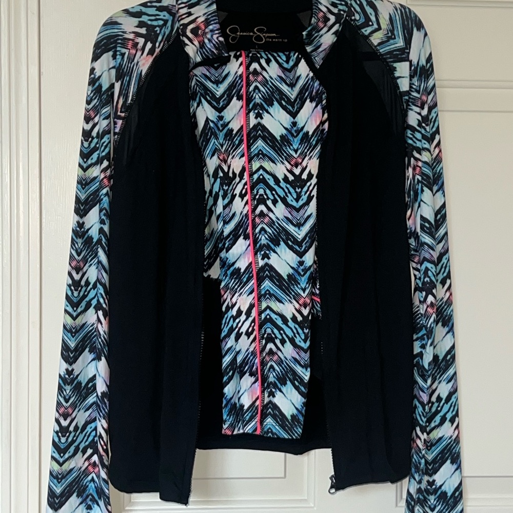 Jessica Simpson Colorful Patterned Warmup Jacket‎ Athletic Wear
